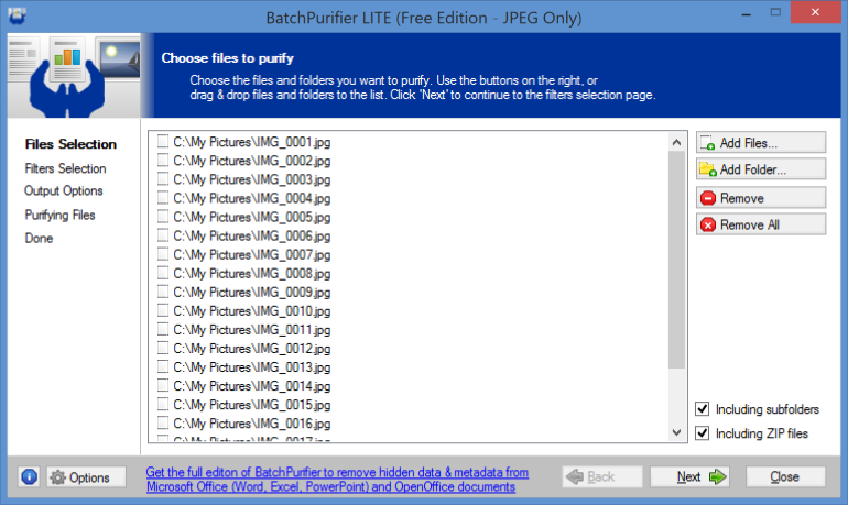 Screenshot of BatchPurifier LITE