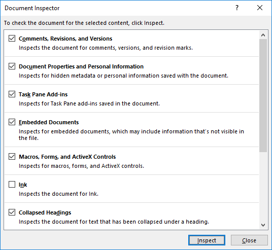 The Document Inspector in Word 2024