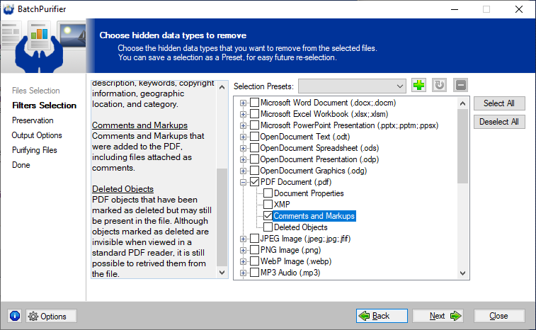 Using BatchPurifier to remove annotations from multiple PDF files