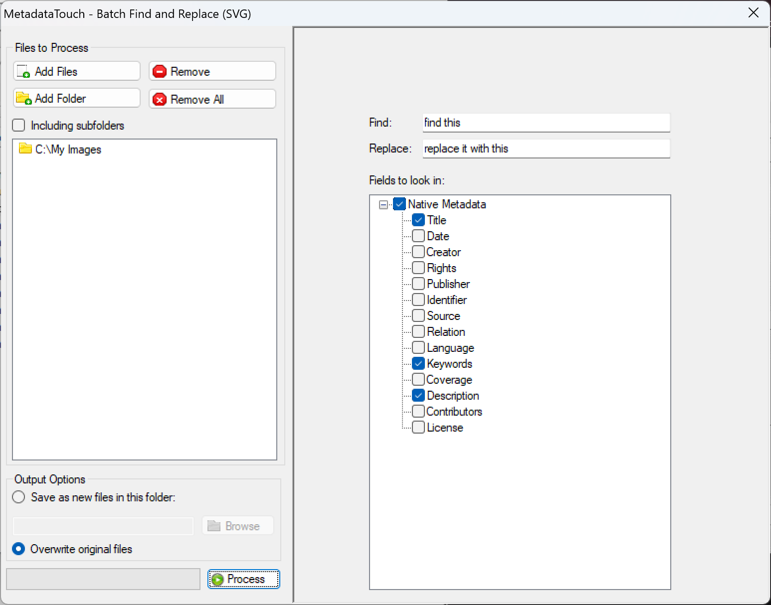 Using MetadataTouch to batch find and replace SVG metadata