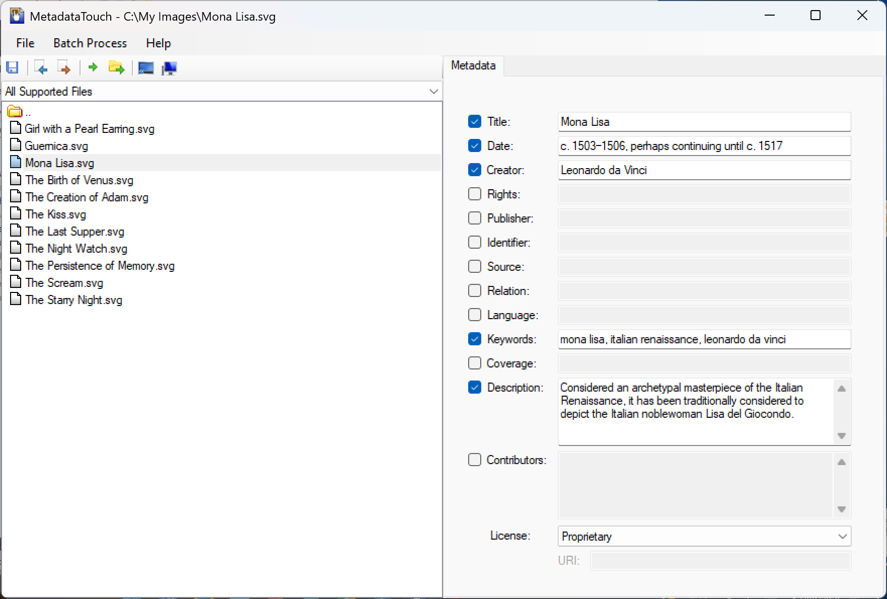 Using MetadataTouch to edit SVG metadata